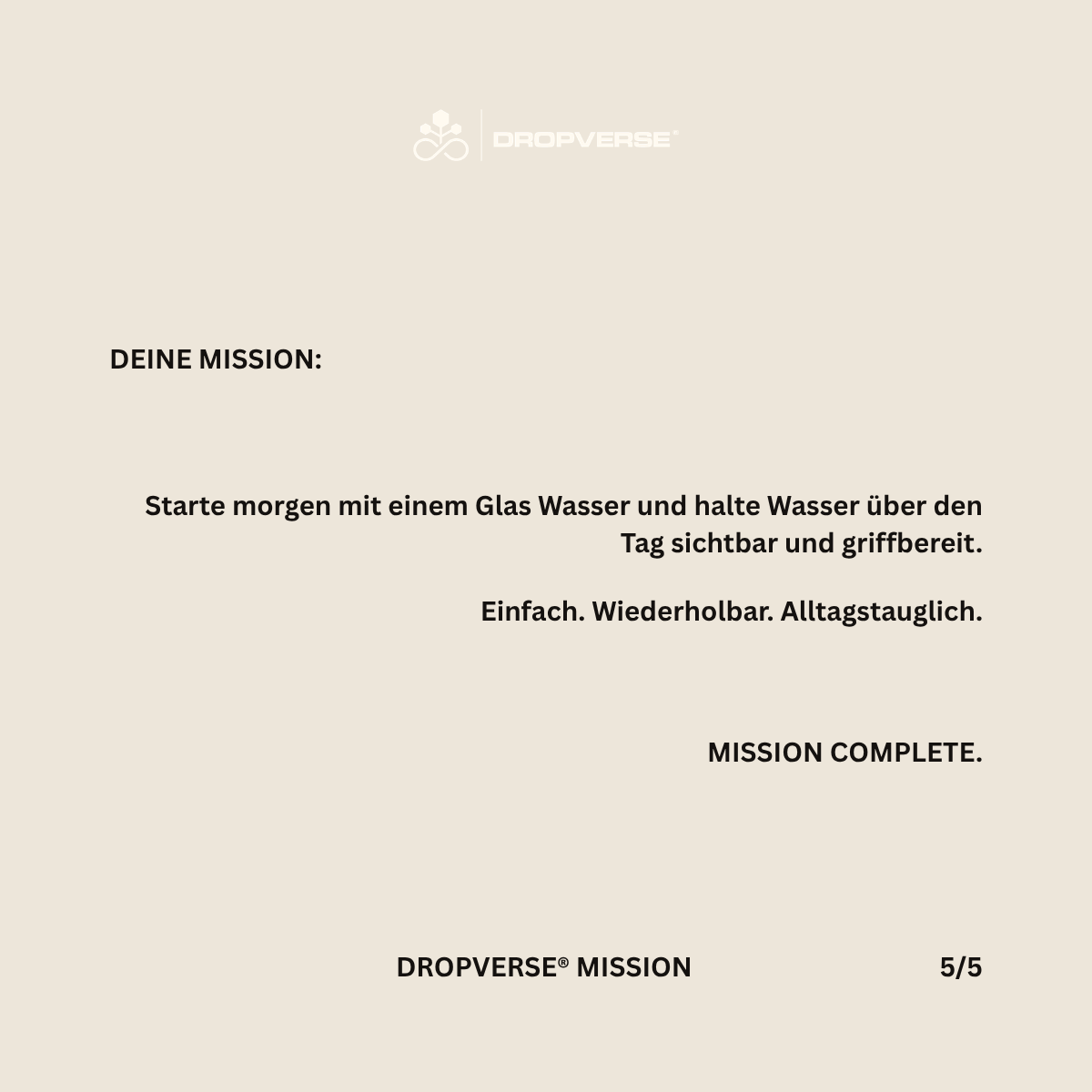 DROPVERSE® MISSION Level 1, Mission 03 "Hydrate", Seite 5 "Deine Mission"