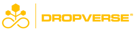 Goldenes DROPVERSE-Logo mit stilisierten Blütenelementen und horizontalem Schriftzug.