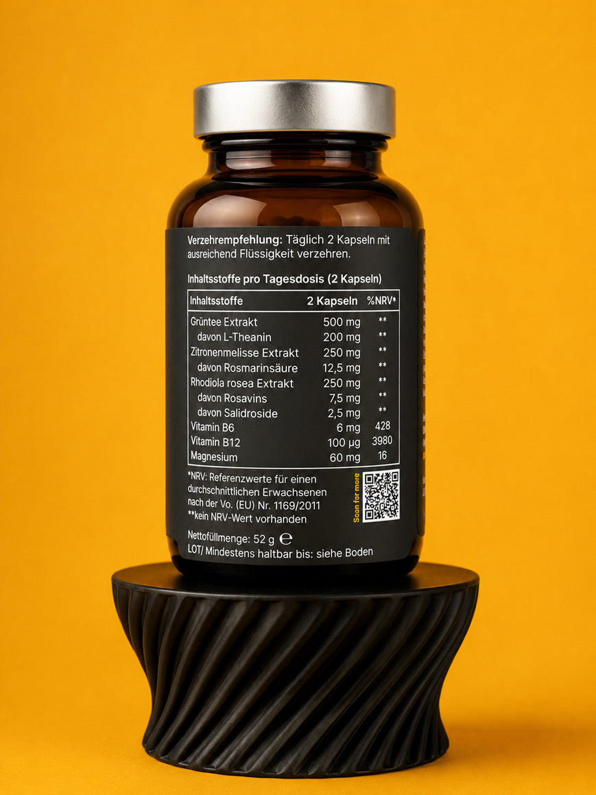 Rückseite des DROPVERSE ZenCaps Nahrungsergänzungsmittel Supplements mit Zutaten und Nährwertangaben