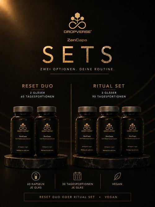 ROPVERSE ZenCaps Sets mit Reset Duo und Ritual Set in dunkler Premium-Produktinszenierung